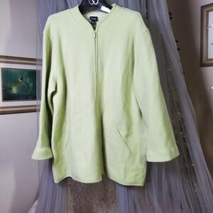 Vtg Eileen Fisher Lambswool Jacket Full Zip Cardigan Green Seaside Grandma XL